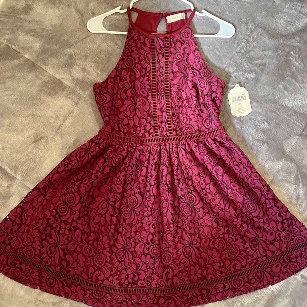 Maroon lace skater dress